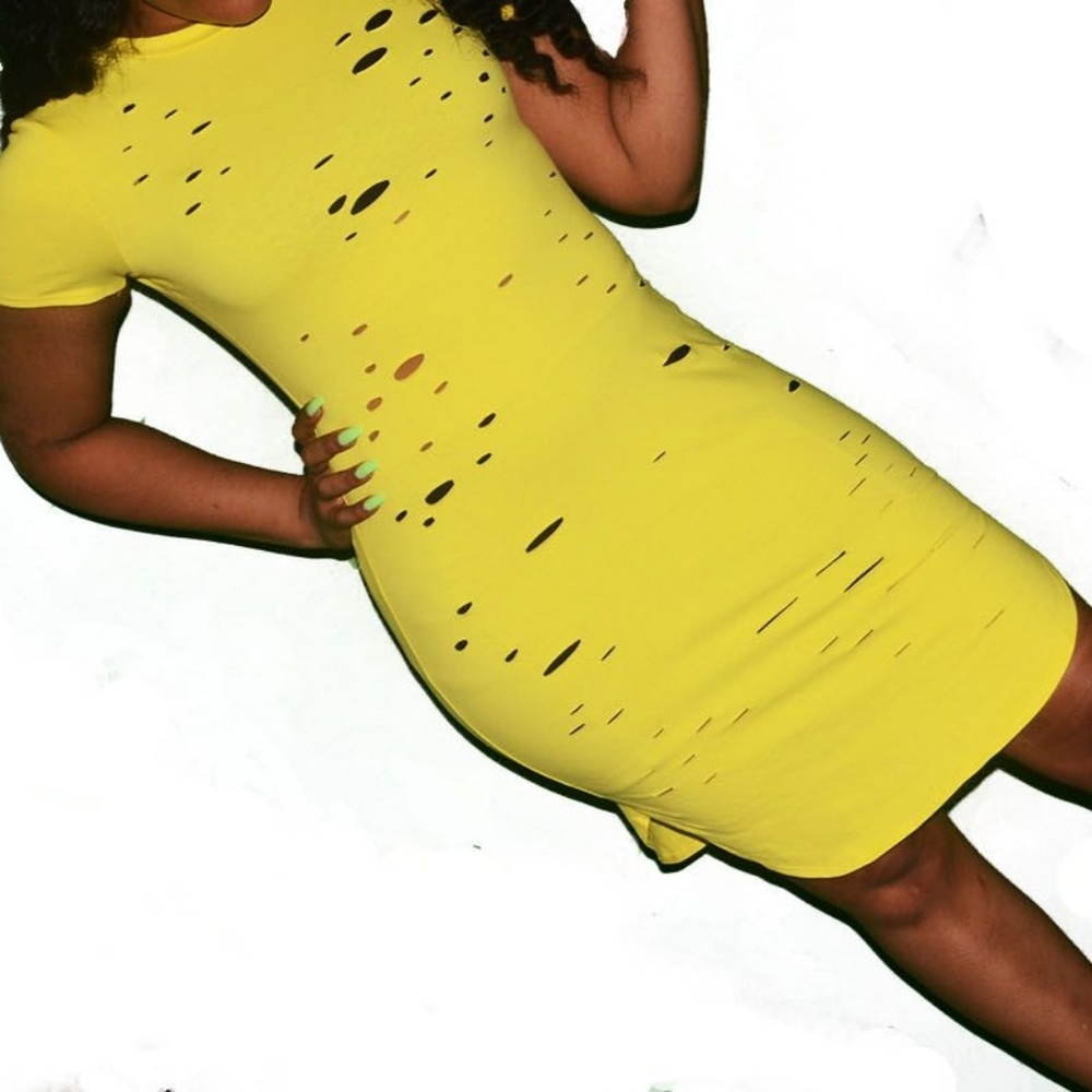 Yellow T-shirt Distress Dress - Picture 2 of 6